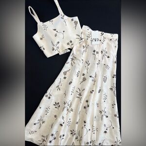 Zara Cream Floral Skirt Set